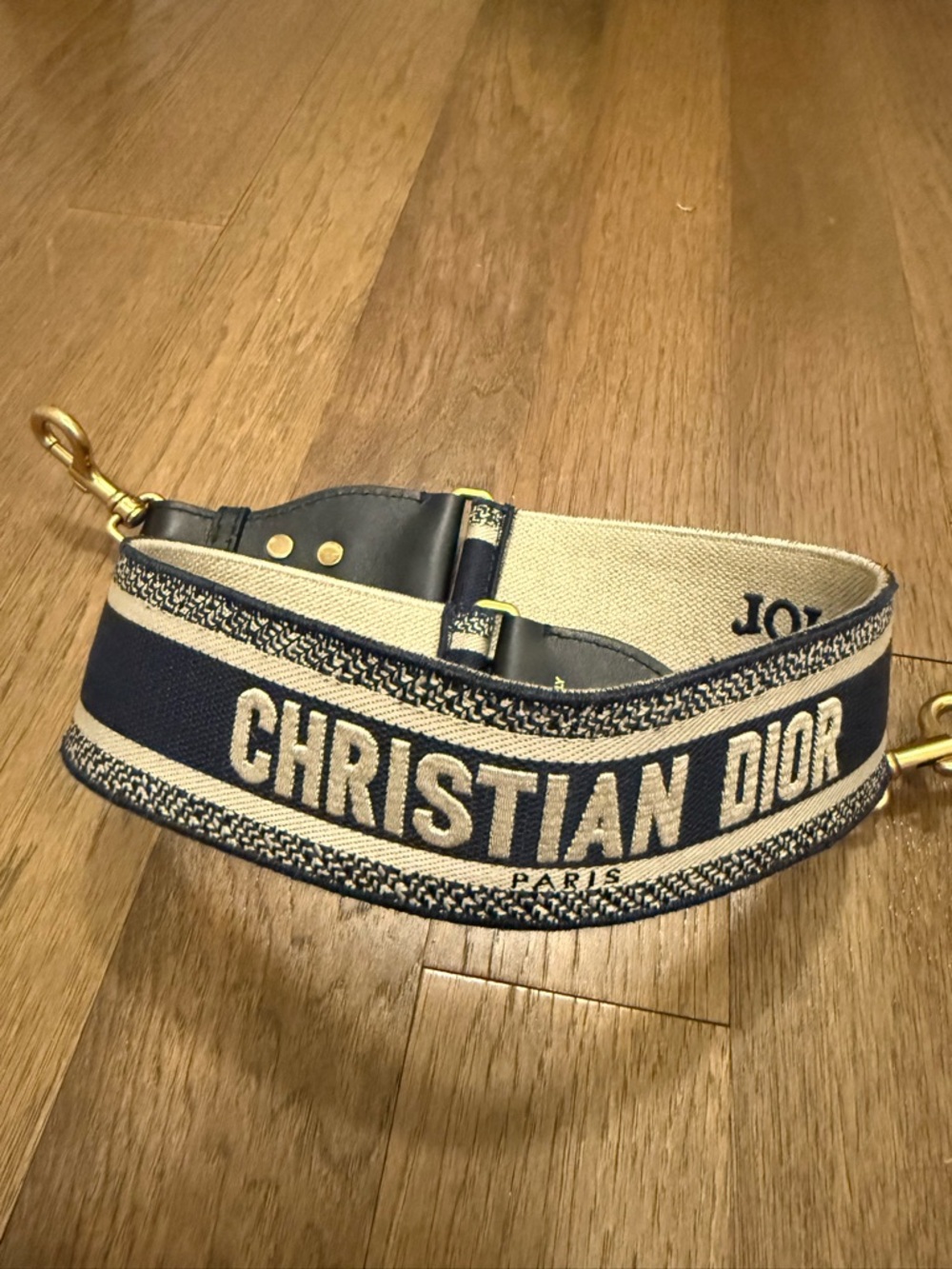 Dior Navy and Cream Woven 'Christian Dior' Detachable Strap 38.5inch